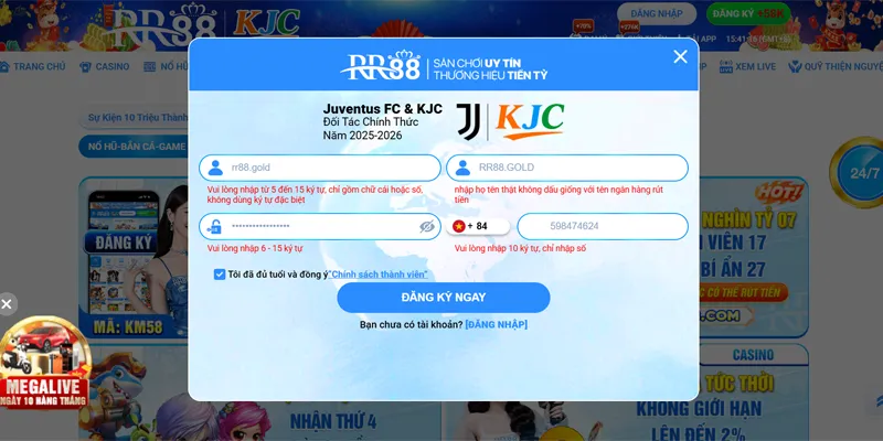 RR88 🏆 Link Trang Chủ RR88.COM Vuýp 🎉 Đăng Ký Thưởng +88K 23 Rà soát lại thông tin đăng ký RR88 và chấp nhận điều khoản